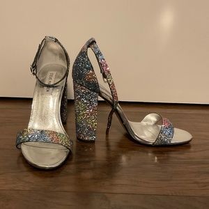 Steve Madden Carrson Multi Glitter Ankle strap heel size 9.5